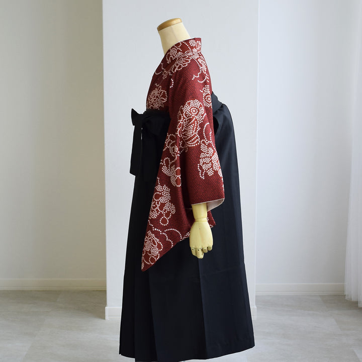 ジュニア着物・長襦袢 2点セット】販売品 えんじの絞り柄 袴用 重ね衿