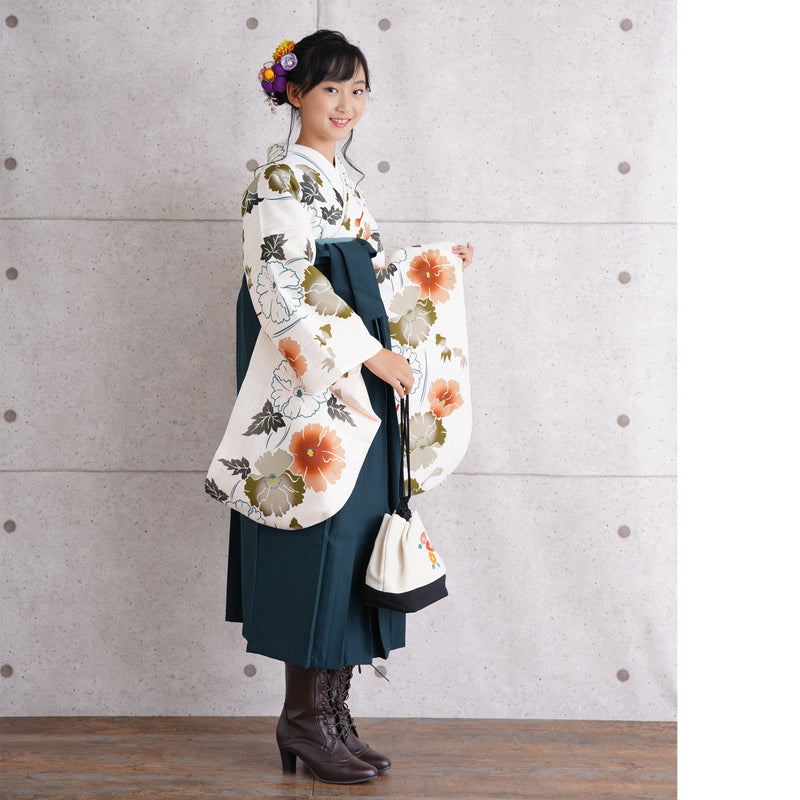 【リサイクル袴】袴 単品 販売品 中古 USED グリーン 袴83cm（身長138-145cm）ジュニア 卒業式 低身長コーデ （6837627500）【中古販売】