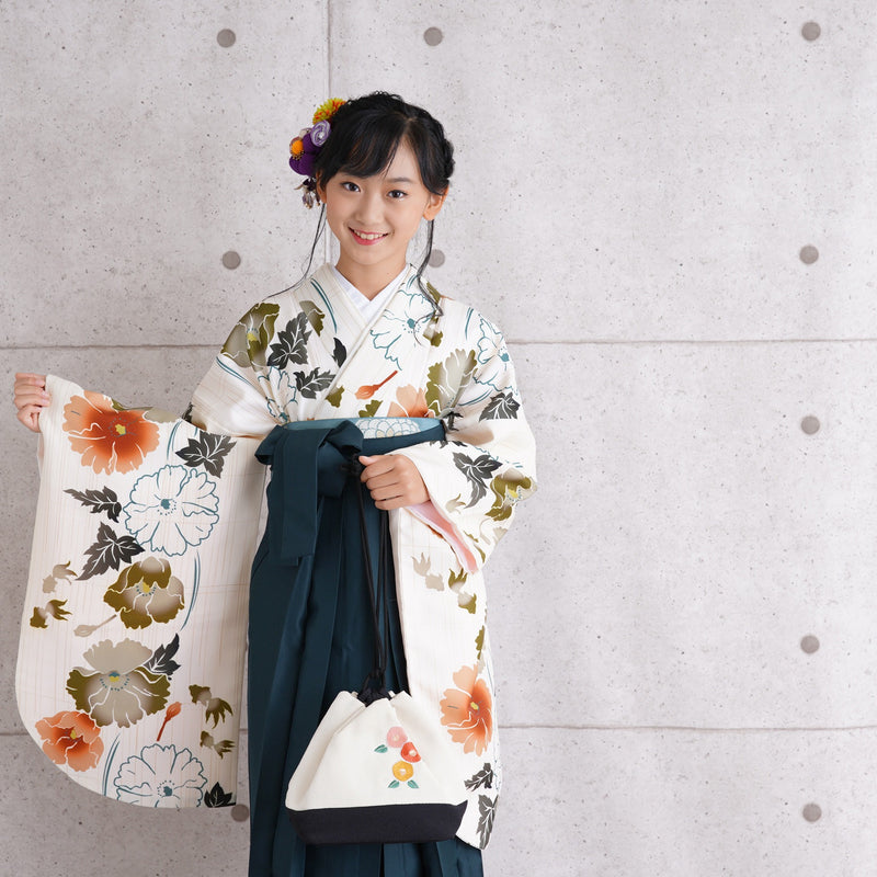 【リサイクル袴】袴 単品 販売品 中古 USED グリーン 袴83cm（身長138-145cm）ジュニア 卒業式 低身長コーデ （6837627500）【中古販売】