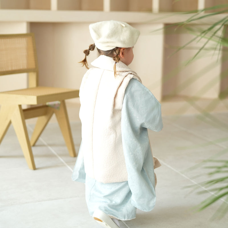 【リサイクル着物】 utatane 七五三 3歳 着物 被布 セット キッズ 女の子 ブルー クリーム USED （6845604200）