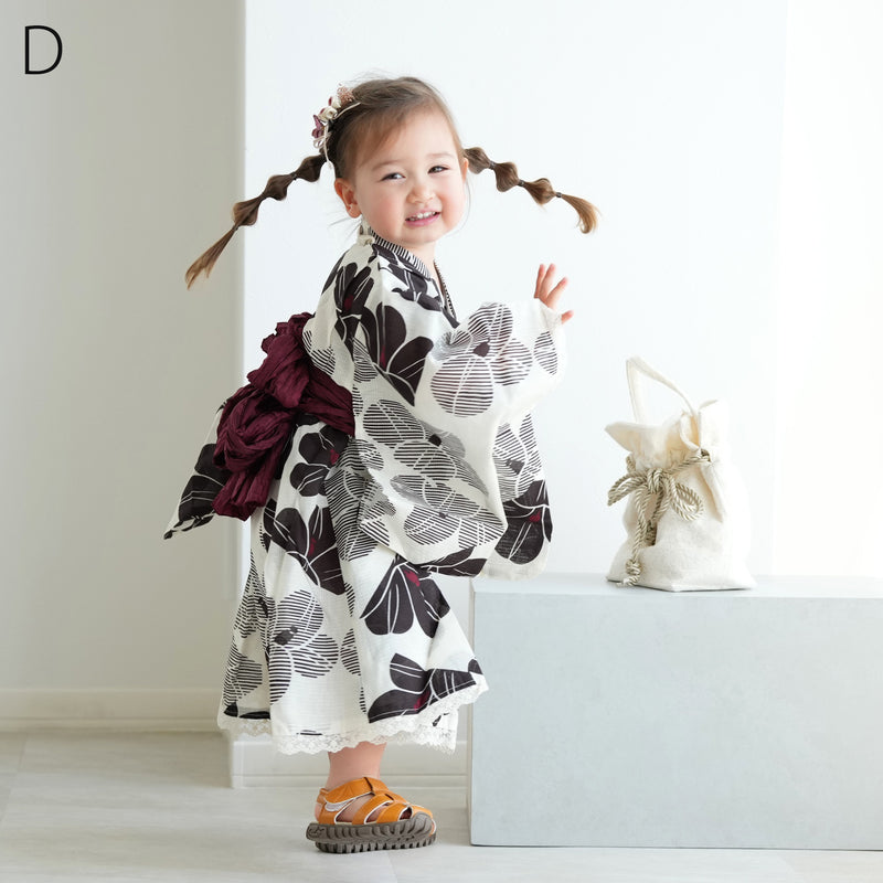 子供浴衣ドレス2点セット（浴衣ワンピース/兵児帯） ひよこ商店 キッズ レース付き ゆかた 女の子 90-130cm（身長85cm-135cm）第1会場（7348602201）