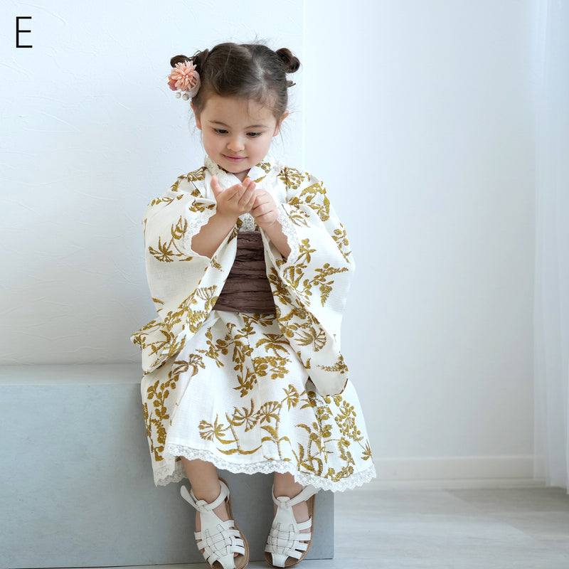 子供浴衣ドレス2点セット（浴衣ワンピース/兵児帯） ひよこ商店 キッズ レース付き ゆかた 女の子 90-130cm（身長85cm-135cm）第1会場（7348602201）