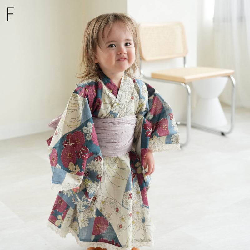 子供浴衣ドレス2点セット（浴衣ワンピース/兵児帯） ひよこ商店 キッズ レース付き ゆかた 女の子 90-130cm（身長85cm-135cm）第1会場（7348602201）