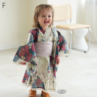 子供浴衣ドレス2点セット（浴衣ワンピース/兵児帯） ひよこ商店 キッズ レース付き ゆかた 女の子 90-130cm（身長85cm-135cm）第1会場（7348602201）