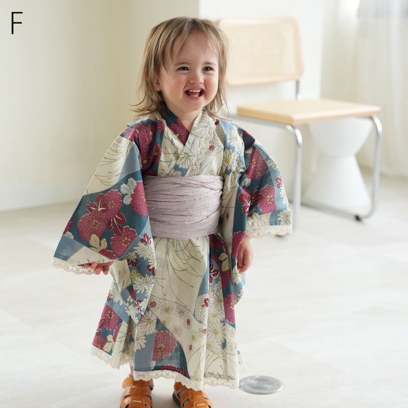子供浴衣ドレス2点セット（浴衣ワンピース/兵児帯） ひよこ商店 キッズ レース付き ゆかた 女の子 90-130cm（身長85cm-135cm）第1会場（7348602201）