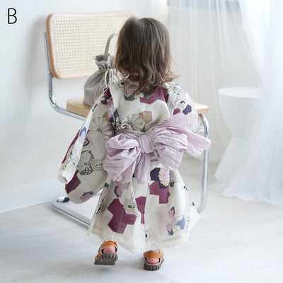 子供浴衣ドレス2点セット（浴衣ワンピース/兵児帯） ひよこ商店 キッズ レース付き ゆかた 女の子 90-130cm（身長85cm-135cm）第1会場（7348602201）
