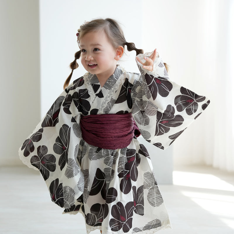 子供浴衣ドレス2点セット（浴衣ワンピース/兵児帯） ひよこ商店 キッズ レース付き ゆかた 女の子 90-130cm（身長85cm-135cm）第1会場（7348602201）