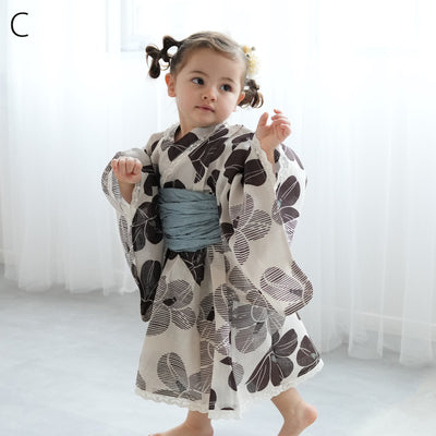 子供浴衣ドレス2点セット（浴衣ワンピース/兵児帯） ひよこ商店 キッズ レース付き ゆかた 女の子 90-130cm（身長85cm-135cm）第1会場（7348602201）