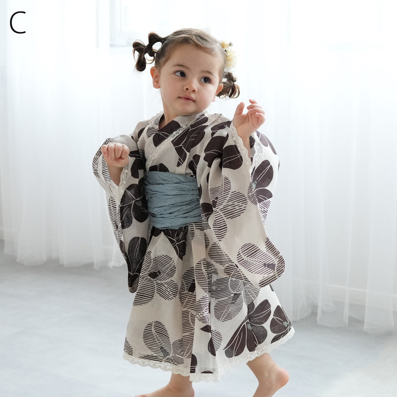 子供浴衣ドレス2点セット（浴衣ワンピース/兵児帯） ひよこ商店 キッズ レース付き ゆかた 女の子 90-130cm（身長85cm-135cm）第1会場（7348602201）
