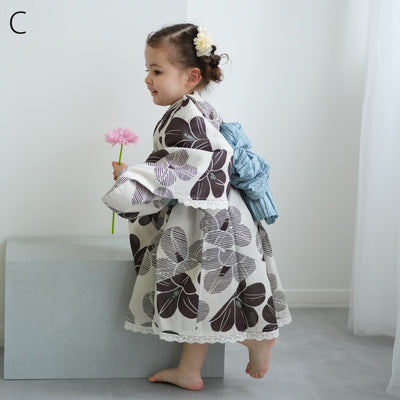 子供浴衣ドレス2点セット（浴衣ワンピース/兵児帯） ひよこ商店 キッズ レース付き ゆかた 女の子 90-130cm（身長85cm-135cm）第1会場（7348602201）