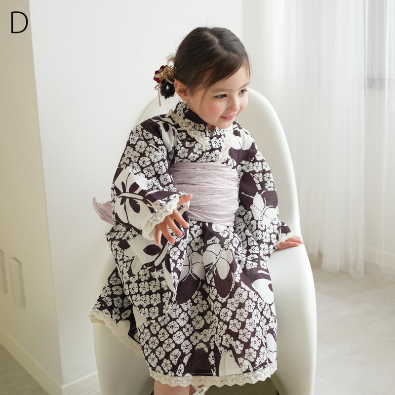 子供浴衣ドレス2点セット（浴衣ワンピース/兵児帯） ひよこ商店 キッズ レース付き ゆかた 女の子 90-130cm（身長85cm-135cm）第2会場（7348602301）
