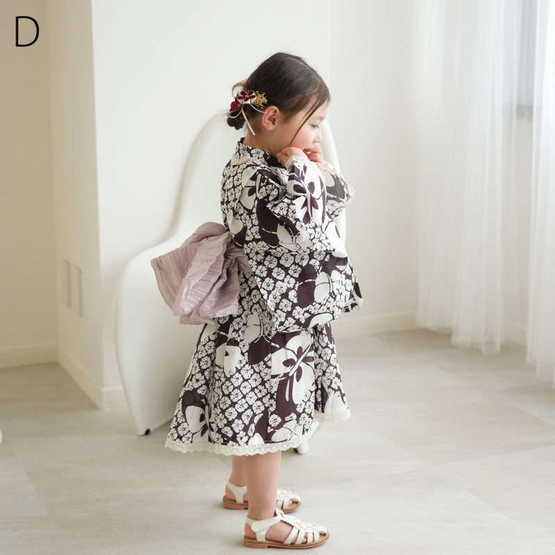 子供浴衣ドレス2点セット（浴衣ワンピース/兵児帯） ひよこ商店 キッズ レース付き ゆかた 女の子 90-130cm（身長85cm-135cm）第2会場（7348602301）