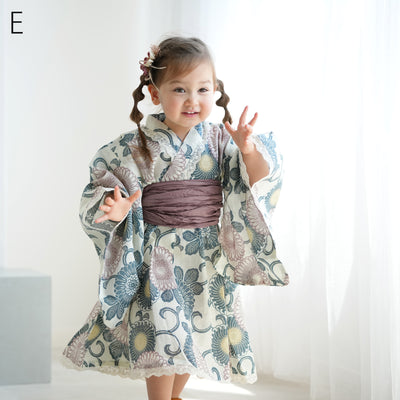 子供浴衣ドレス2点セット（浴衣ワンピース/兵児帯） ひよこ商店 キッズ レース付き ゆかた 女の子 90-130cm（身長85cm-135cm）第2会場（7348602301）