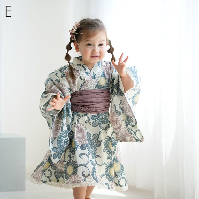 子供浴衣ドレス2点セット（浴衣ワンピース/兵児帯） ひよこ商店 キッズ レース付き ゆかた 女の子 90-130cm（身長85cm-135cm）第2会場（7348602301）