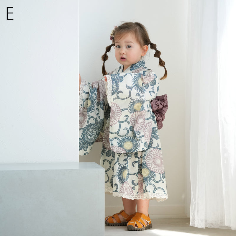 子供浴衣ドレス2点セット（浴衣ワンピース/兵児帯） ひよこ商店 キッズ レース付き ゆかた 女の子 90-130cm（身長85cm-135cm）第2会場（7348602301）
