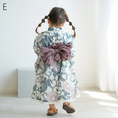 子供浴衣ドレス2点セット（浴衣ワンピース/兵児帯） ひよこ商店 キッズ レース付き ゆかた 女の子 90-130cm（身長85cm-135cm）第2会場（7348602301）
