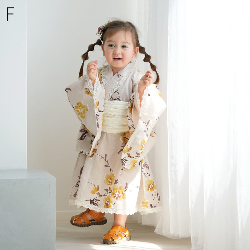 子供浴衣ドレス2点セット（浴衣ワンピース/兵児帯） ひよこ商店 キッズ レース付き ゆかた 女の子 90-130cm（身長85cm-135cm）第2会場（7348602301）