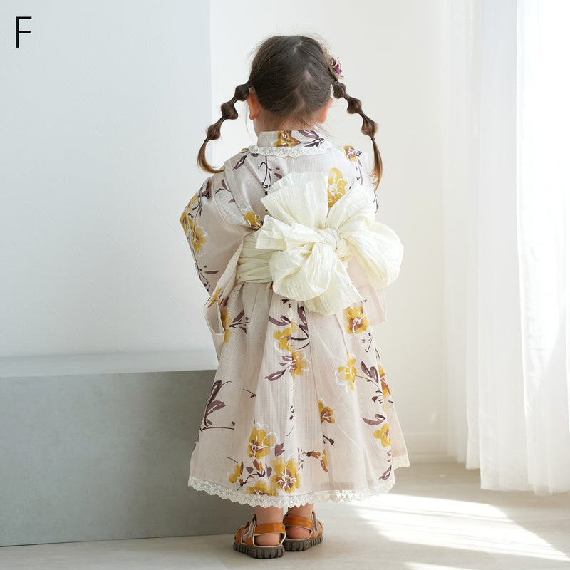 子供浴衣ドレス2点セット（浴衣ワンピース/兵児帯） ひよこ商店 キッズ レース付き ゆかた 女の子 90-130cm（身長85cm-135cm）第2会場（7348602301）