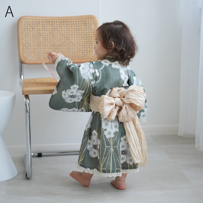 子供浴衣ドレス2点セット（浴衣ワンピース/兵児帯） ひよこ商店 キッズ レース付き ゆかた 女の子 90-130cm（身長85cm-135cm）第2会場（7348602301）