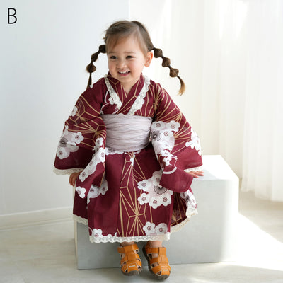 子供浴衣ドレス2点セット（浴衣ワンピース/兵児帯） ひよこ商店 キッズ レース付き ゆかた 女の子 90-130cm（身長85cm-135cm）第2会場（7348602301）