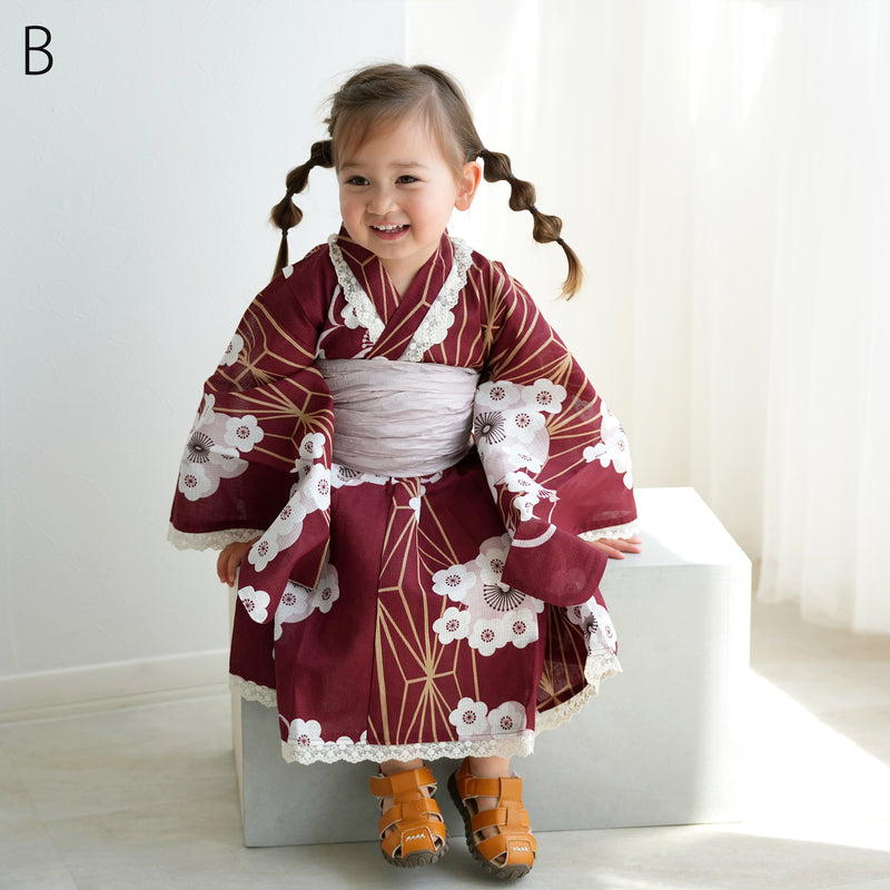 子供浴衣ドレス2点セット（浴衣ワンピース/兵児帯） ひよこ商店 キッズ レース付き ゆかた 女の子 90-130cm（身長85cm-135cm）第2会場（7348602301）