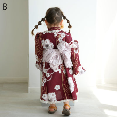 子供浴衣ドレス2点セット（浴衣ワンピース/兵児帯） ひよこ商店 キッズ レース付き ゆかた 女の子 90-130cm（身長85cm-135cm）第2会場（7348602301）