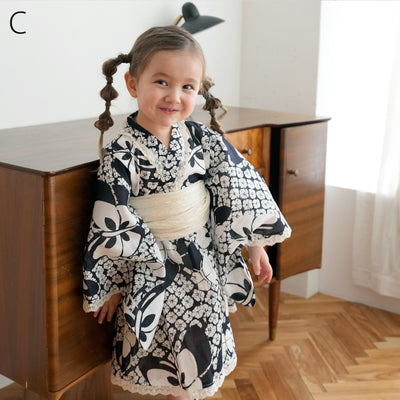 子供浴衣ドレス2点セット（浴衣ワンピース/兵児帯） ひよこ商店 キッズ レース付き ゆかた 女の子 90-130cm（身長85cm-135cm）第2会場（7348602301）