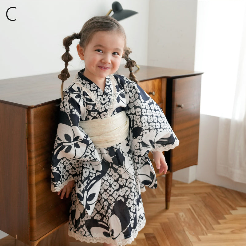 子供浴衣ドレス2点セット（浴衣ワンピース/兵児帯） ひよこ商店 キッズ レース付き ゆかた 女の子 90-130cm（身長85cm-135cm）第2会場（7348602301）