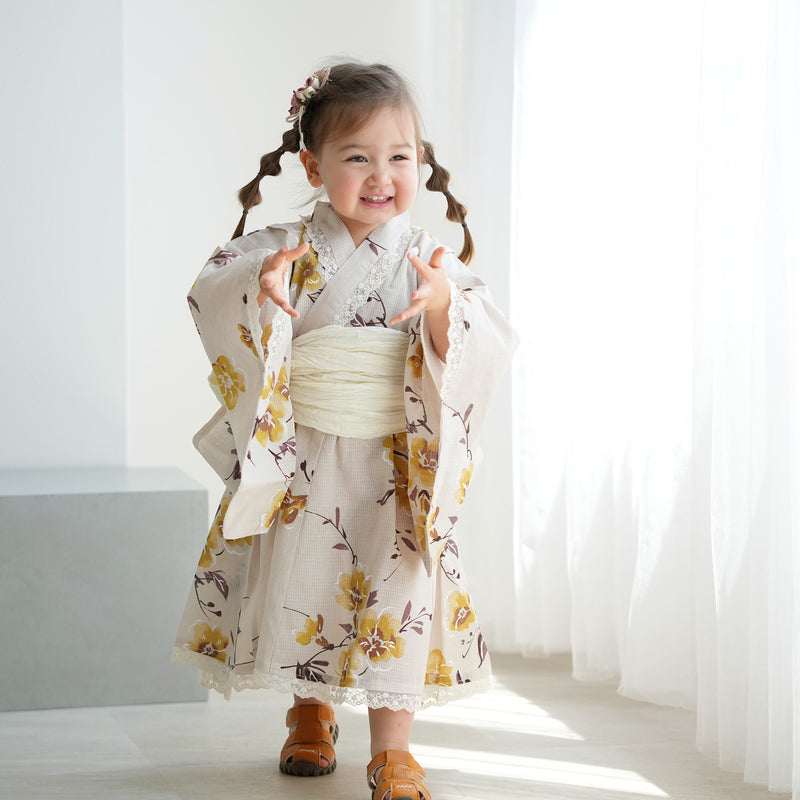 子供浴衣ドレス2点セット（浴衣ワンピース/兵児帯） ひよこ商店 キッズ レース付き ゆかた 女の子 90-130cm（身長85cm-135cm）第2会場（7348602301）