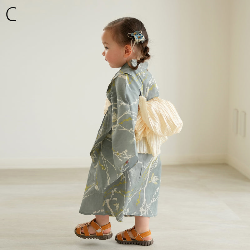 【ひよこ商店 ワンピース型 子供浴衣 2点セット（浴衣ワンピース・兵児帯） 】高級変わり織 キッズ 男女兼用 90-130cm（7348603101）