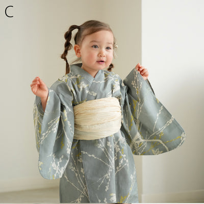 【ひよこ商店 ワンピース型 子供浴衣 2点セット（浴衣ワンピース・兵児帯） 】高級変わり織 キッズ 男女兼用 90-130cm（7348603101）