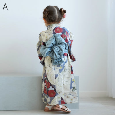 【ひよこ商店 ワンピース型 子供浴衣 2点セット（浴衣ワンピース・兵児帯） 】高級変わり織 キッズ 男女兼用 90-130cm（7348603101）