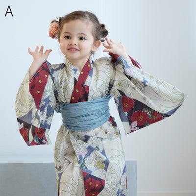 【ひよこ商店 ワンピース型 子供浴衣 2点セット（浴衣ワンピース・兵児帯） 】高級変わり織 キッズ 男女兼用 90-130cm（7348603101）