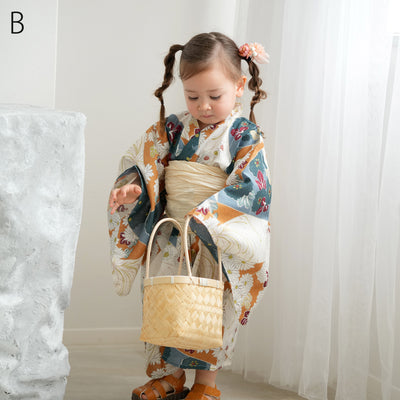 【ひよこ商店 ワンピース型 子供浴衣 2点セット（浴衣ワンピース・兵児帯） 】高級変わり織 キッズ 男女兼用 90-130cm（7348603101）