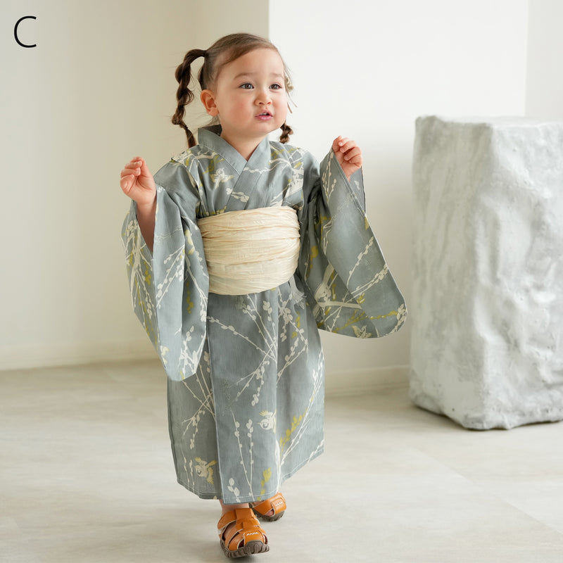 【ひよこ商店 ワンピース型 子供浴衣 2点セット（浴衣ワンピース・兵児帯） 】高級変わり織 キッズ 男女兼用 90-130cm（7348603101）