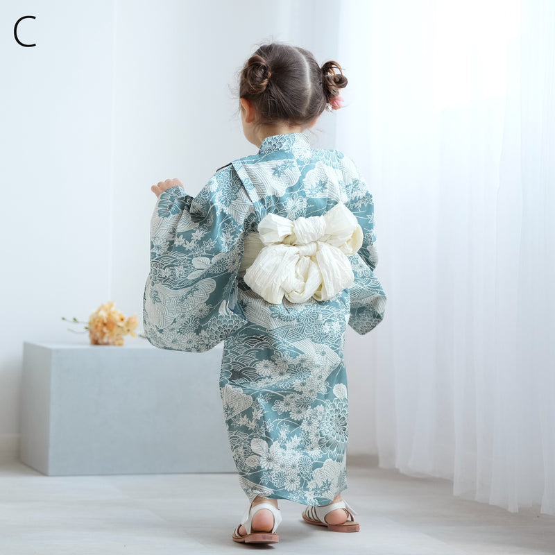 【ひよこ商店 ワンピース型 子供浴衣 2点セット（浴衣ワンピース・兵児帯） 】高級変わり織 キッズ 男女兼用 90-130cm（7348603201）