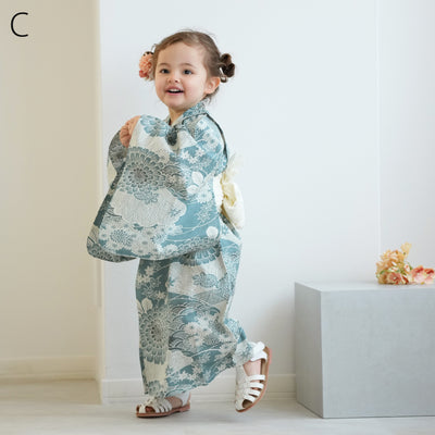 【ひよこ商店 ワンピース型 子供浴衣 2点セット（浴衣ワンピース・兵児帯） 】高級変わり織 キッズ 男女兼用 90-130cm（7348603201）