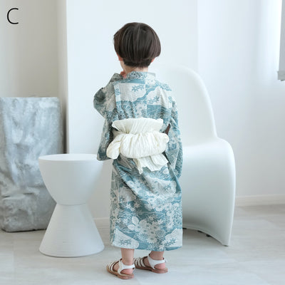 【ひよこ商店 ワンピース型 子供浴衣 2点セット（浴衣ワンピース・兵児帯） 】高級変わり織 キッズ 男女兼用 90-130cm（7348603201）