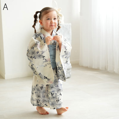 【ひよこ商店 ワンピース型 子供浴衣 2点セット（浴衣ワンピース・兵児帯） 】高級変わり織 キッズ 男女兼用 90-130cm（7348603201）