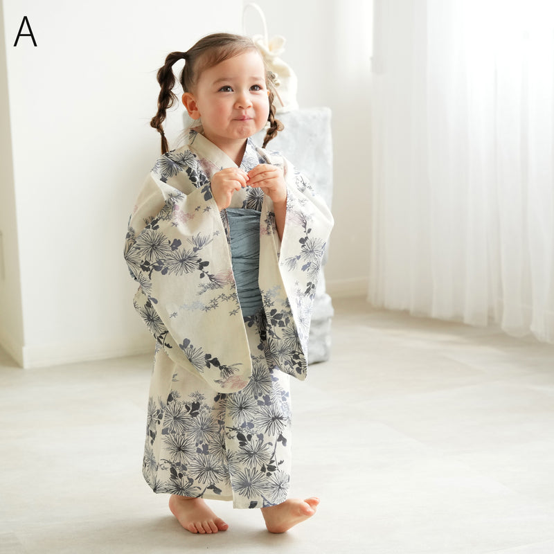 【ひよこ商店 ワンピース型 子供浴衣 2点セット（浴衣ワンピース・兵児帯） 】高級変わり織 キッズ 男女兼用 90-130cm（7348603201）