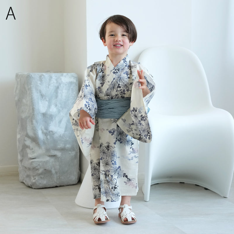 【ひよこ商店 ワンピース型 子供浴衣 2点セット（浴衣ワンピース・兵児帯） 】高級変わり織 キッズ 男女兼用 90-130cm（7348603201）