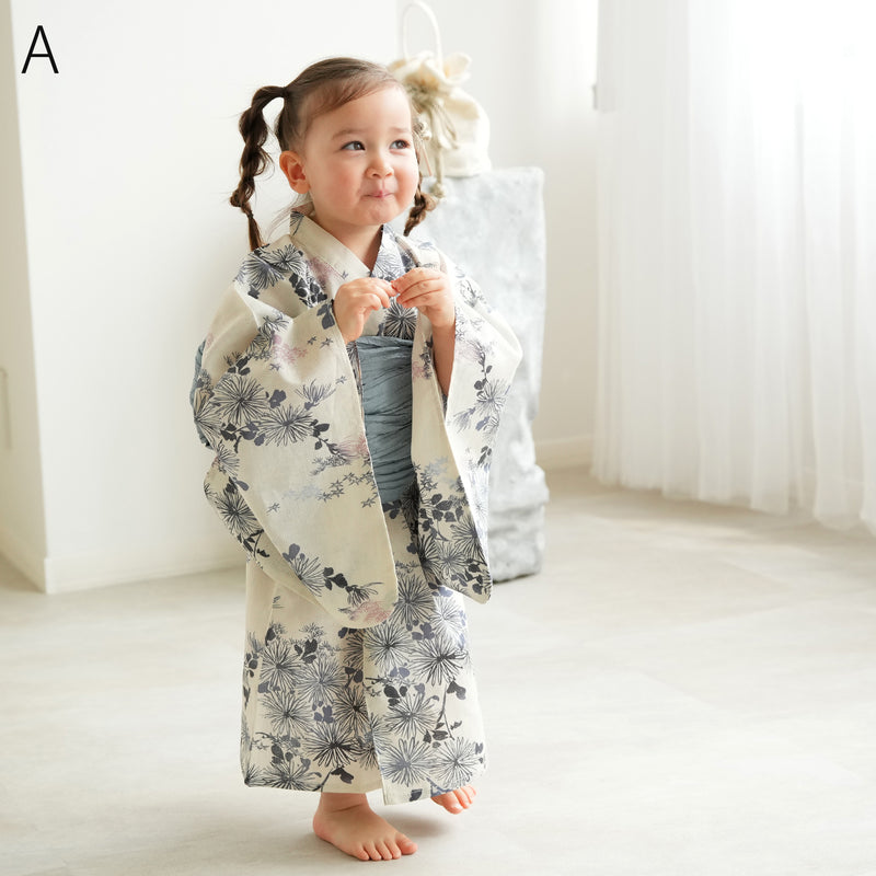 【ひよこ商店 ワンピース型 子供浴衣 2点セット（浴衣ワンピース・兵児帯） 】高級変わり織 キッズ 男女兼用 90-130cm（7348603201）