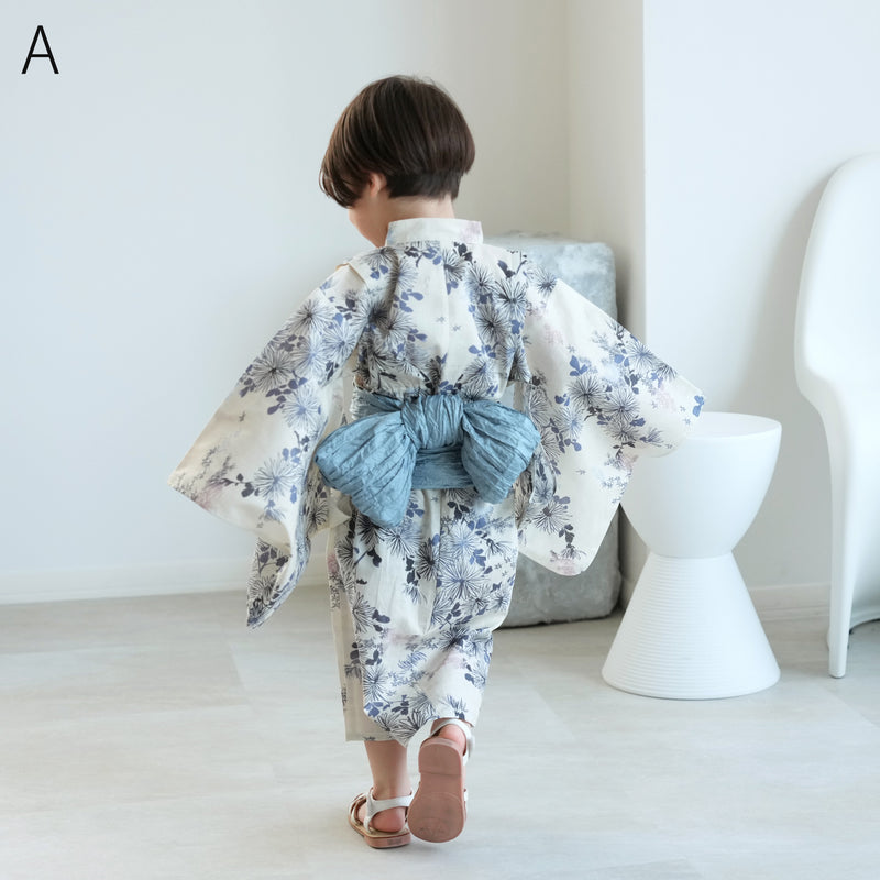 【ひよこ商店 ワンピース型 子供浴衣 2点セット（浴衣ワンピース・兵児帯） 】高級変わり織 キッズ 男女兼用 90-130cm（7348603201）