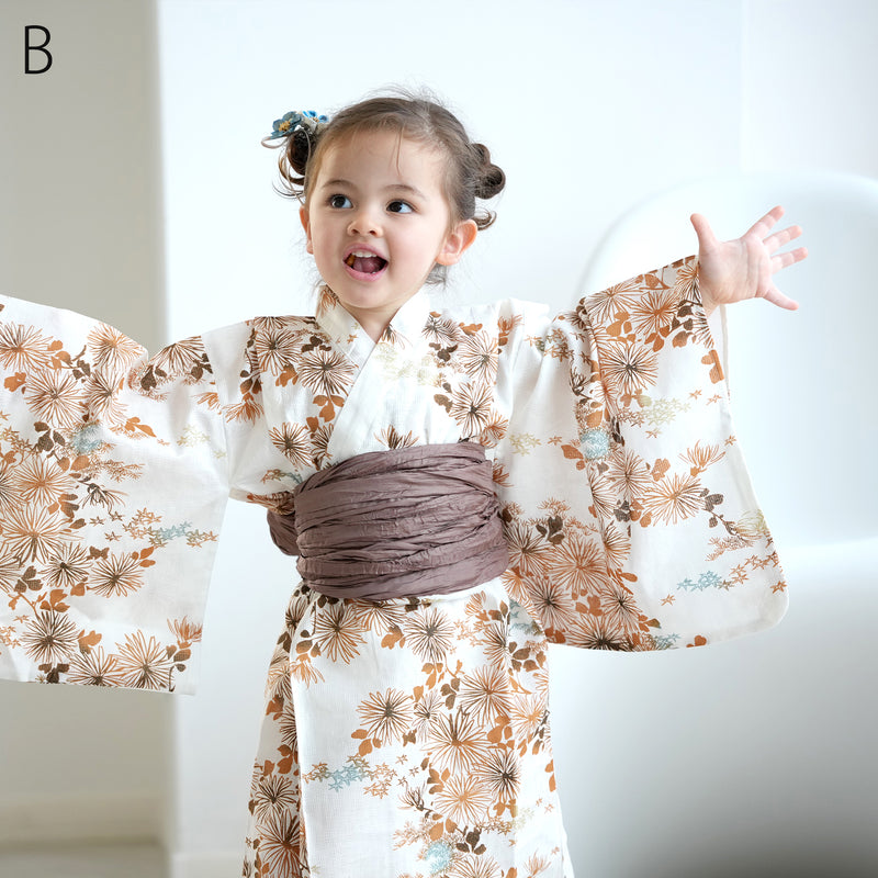 【ひよこ商店 ワンピース型 子供浴衣 2点セット（浴衣ワンピース・兵児帯） 】高級変わり織 キッズ 男女兼用 90-130cm（7348603201）