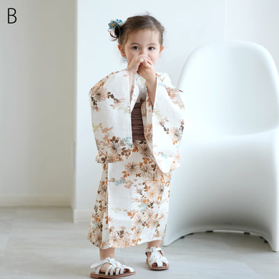 【ひよこ商店 ワンピース型 子供浴衣 2点セット（浴衣ワンピース・兵児帯） 】高級変わり織 キッズ 男女兼用 90-130cm（7348603201）
