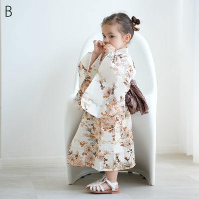 【ひよこ商店 ワンピース型 子供浴衣 2点セット（浴衣ワンピース・兵児帯） 】高級変わり織 キッズ 男女兼用 90-130cm（7348603201）