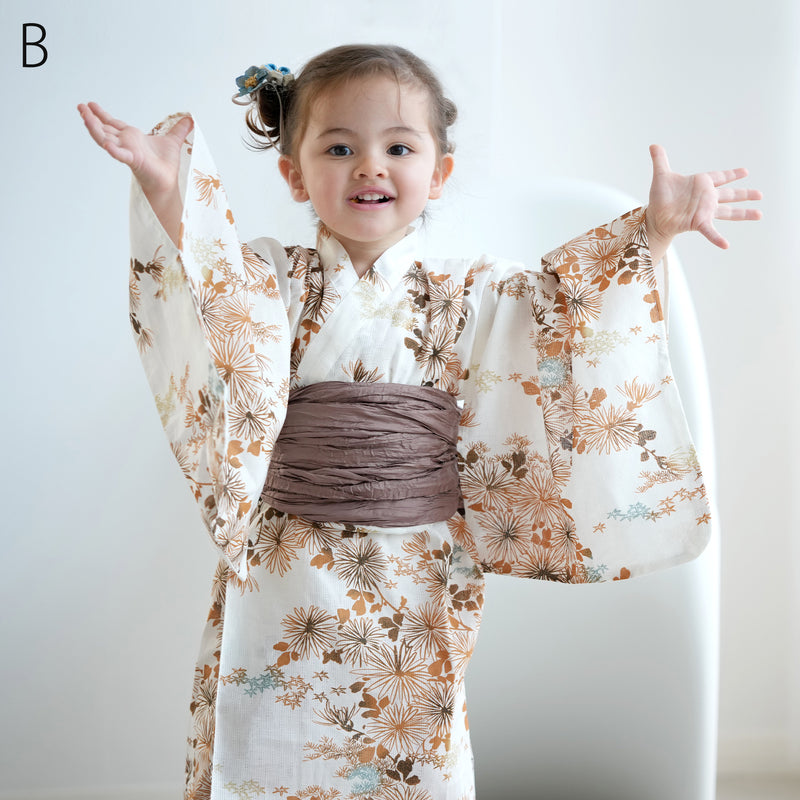 【ひよこ商店 ワンピース型 子供浴衣 2点セット（浴衣ワンピース・兵児帯） 】高級変わり織 キッズ 男女兼用 90-130cm（7348603201）