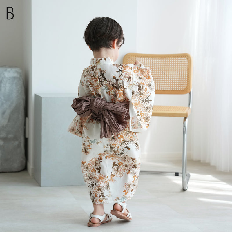 【ひよこ商店 ワンピース型 子供浴衣 2点セット（浴衣ワンピース・兵児帯） 】高級変わり織 キッズ 男女兼用 90-130cm（7348603201）