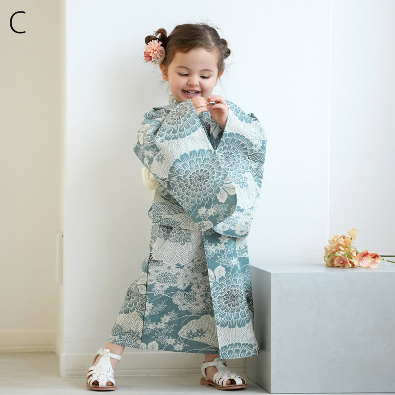 【ひよこ商店 ワンピース型 子供浴衣 2点セット（浴衣ワンピース・兵児帯） 】高級変わり織 キッズ 男女兼用 90-130cm（7348603201）