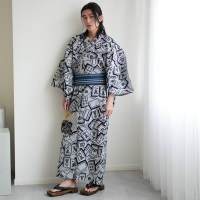 【utatane×注染工房 日本製小幅生地使用 メンズ浴衣3点セット ( ゆかた・帯・下駄 )  刺し子の麻雀牌】 奈良の職人さんの手染め キシダイキ (@daiki_kishi_) さん着用！（7361724601）